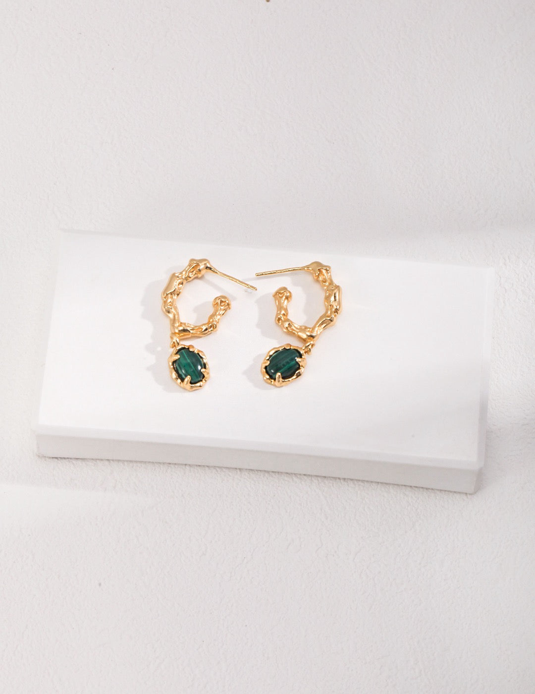 Pure Silver Malachite Pendant Earrings