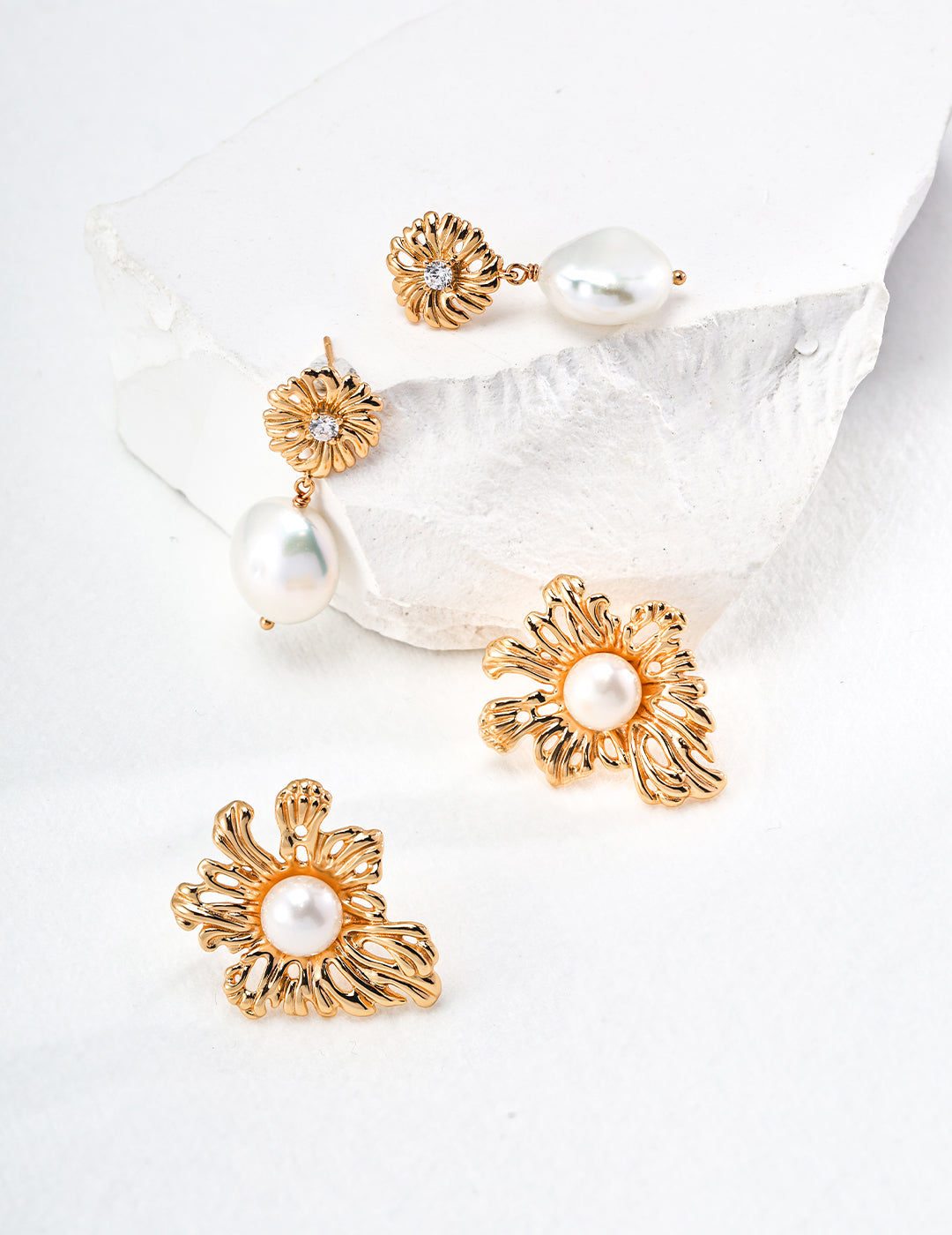 Sterling Silver Zircon Pearl Earrings