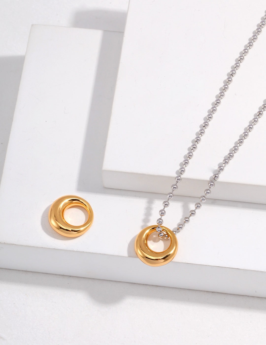Minimalist Small Bead Gold Ring Necklace