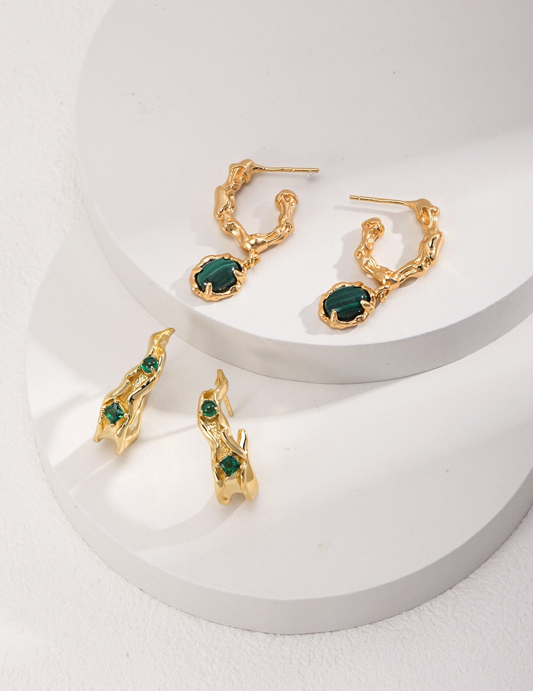 Pure Silver Malachite Pendant Earrings