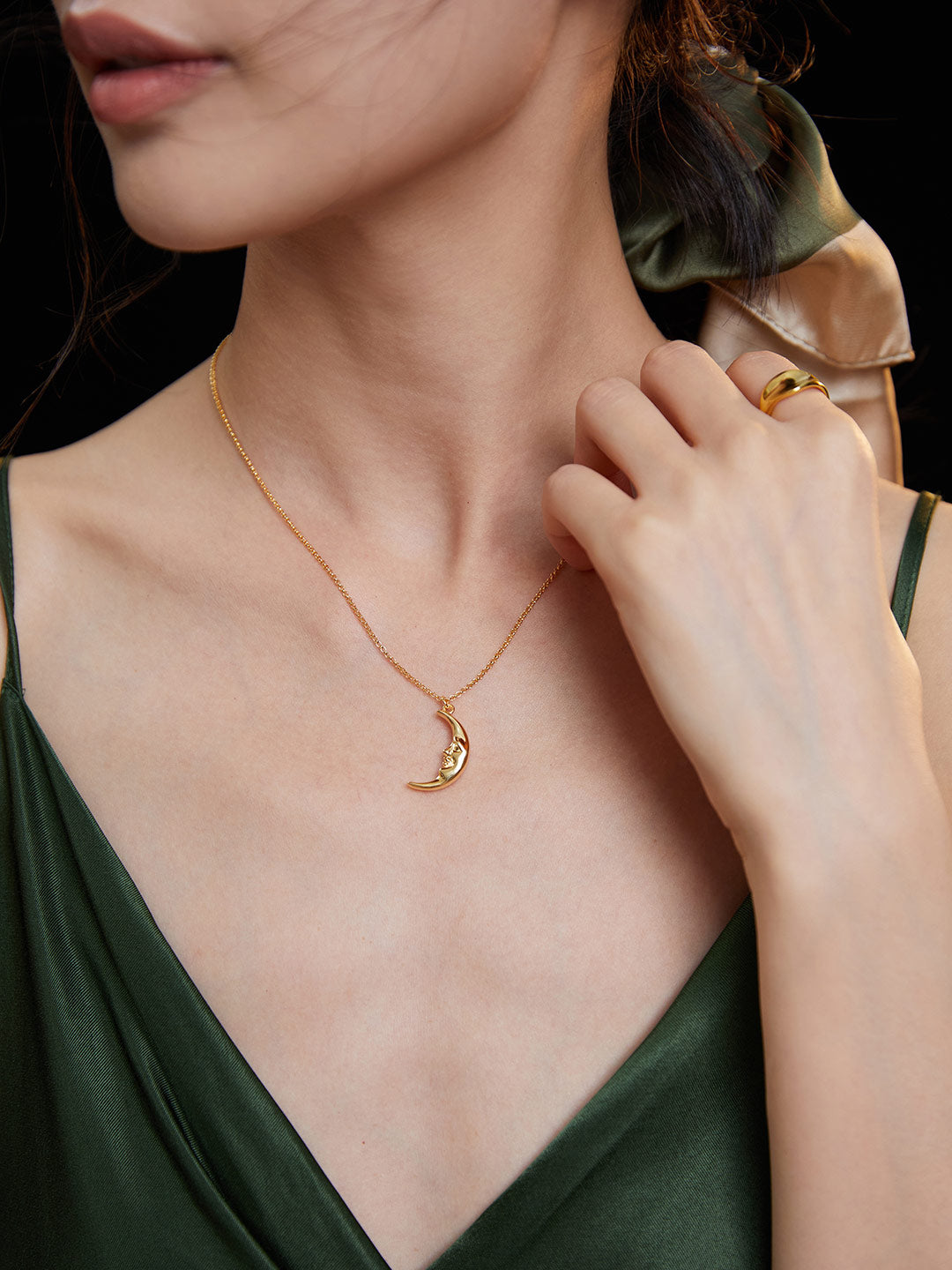 Moon Necklace with Double Chain Layer