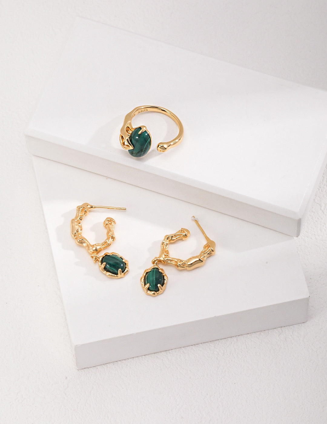 Pure Silver Malachite Pendant Earrings