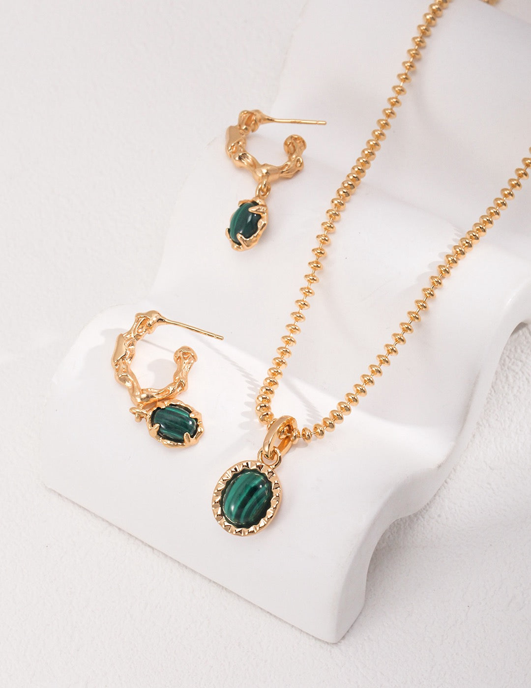 Pure Silver Malachite Pendant Earrings