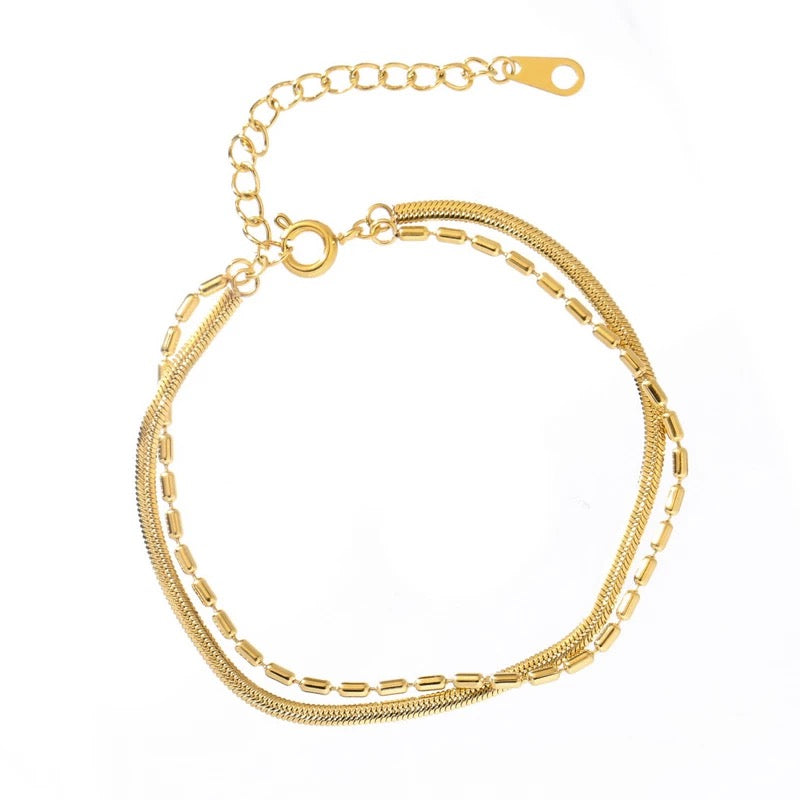 Simple double-layer snake bone bead chain gold retro bracelet for women, featuring a premium 100-network red niche design and a sense of fashionable Valentine's Day.