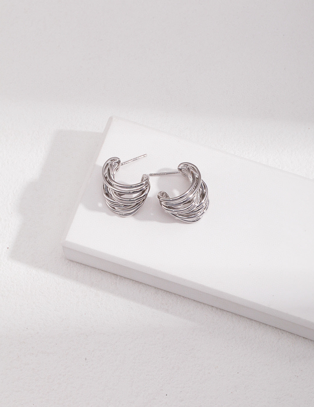 Pure Silver Line Half-Arc Earrings