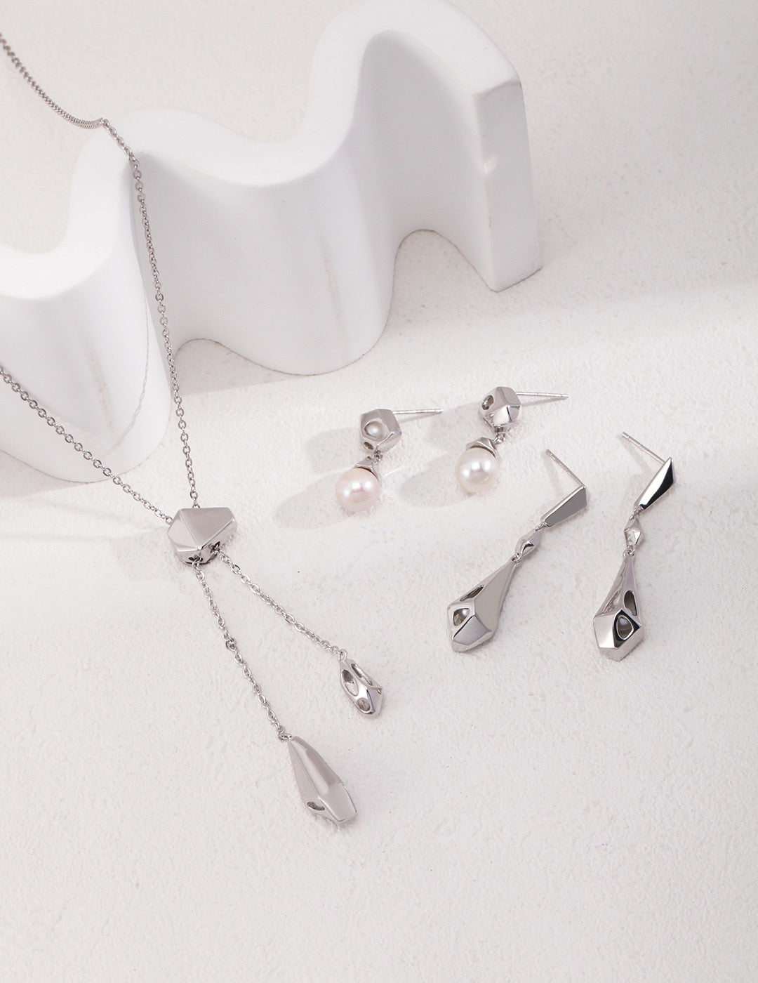 Pure Silver Teardrop Pearl-Set Earrings