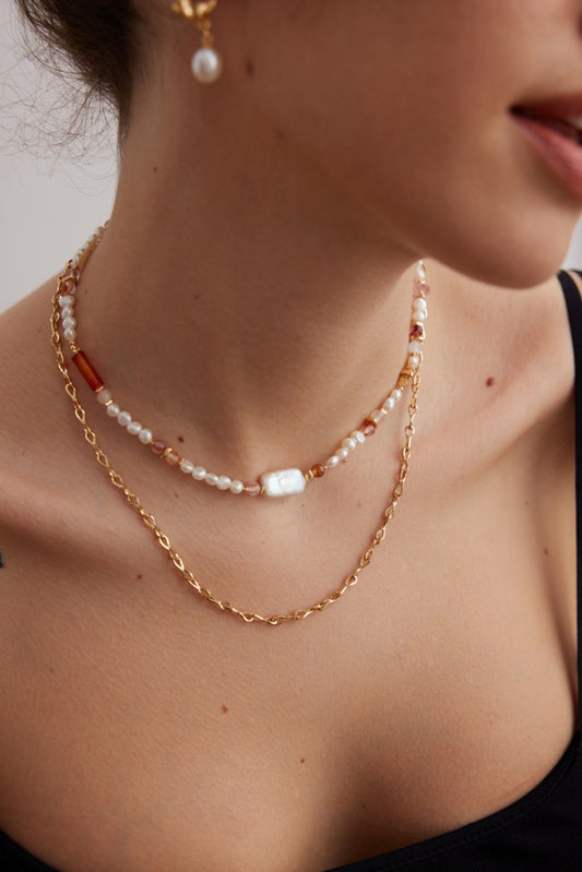 Sterling Silver Strawberry Crystal Baroque Pearl Necklace