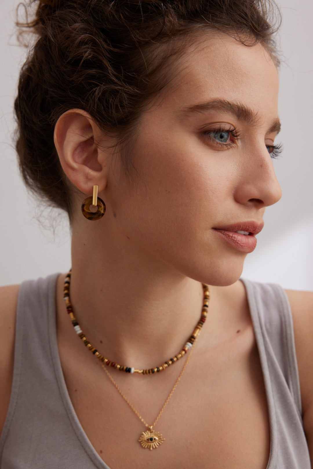 Tiger Eye Stone Donut Earrings Set